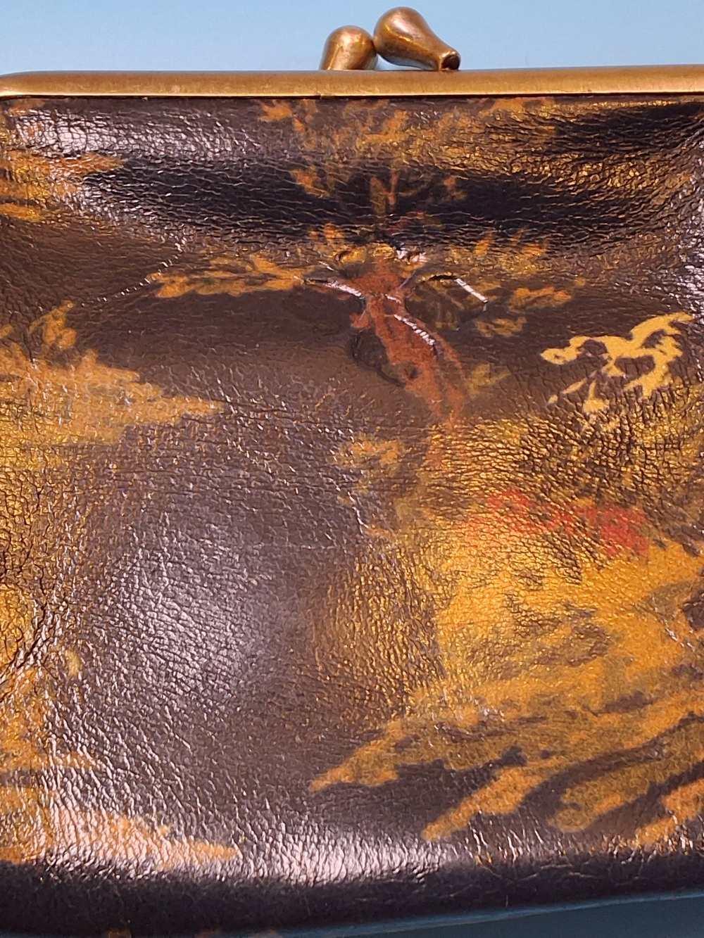 Patricia Nash Brown & Gold Leather Kiss-Lock Wallet
